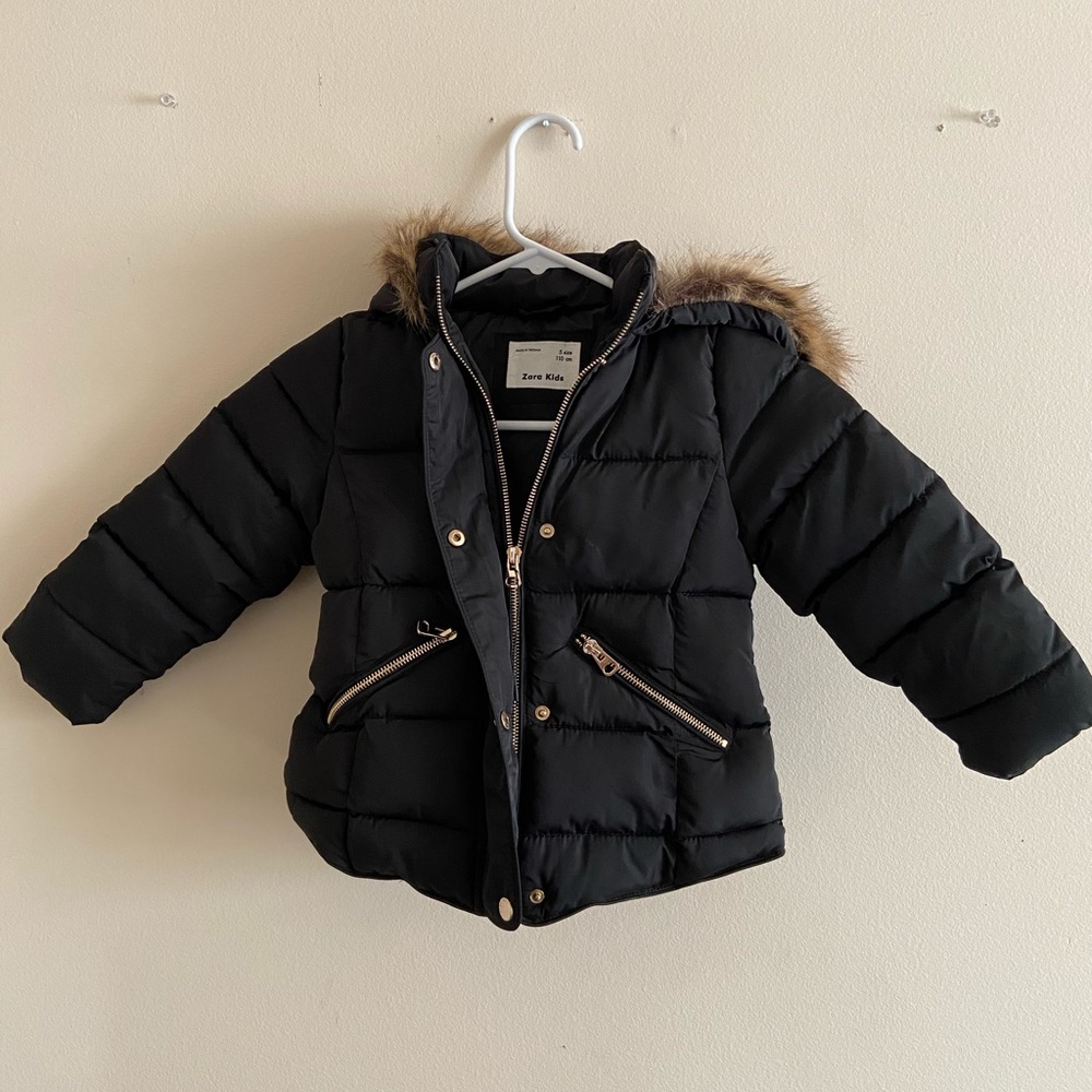 Zara kids 5 girls faux fur coat black
